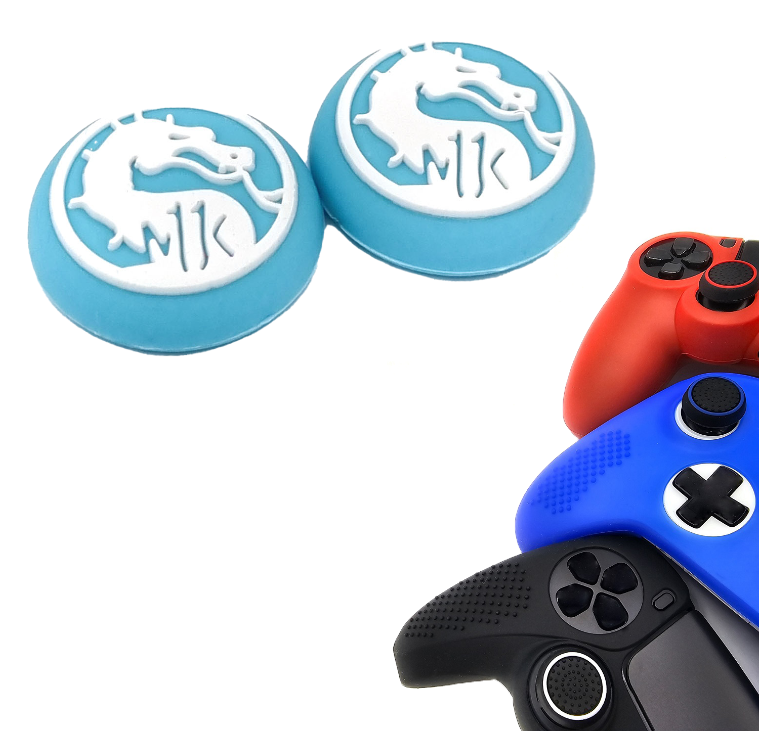 Gaming Thumb Grips | Performance Thumbsticks | Accessoires geschikt voor Playstation (PS4, PS5) & Xbox (360, One, Series X/S) & Nintendo Switch Pro Controller(s) | Thumbgrips | Draak - Blauw