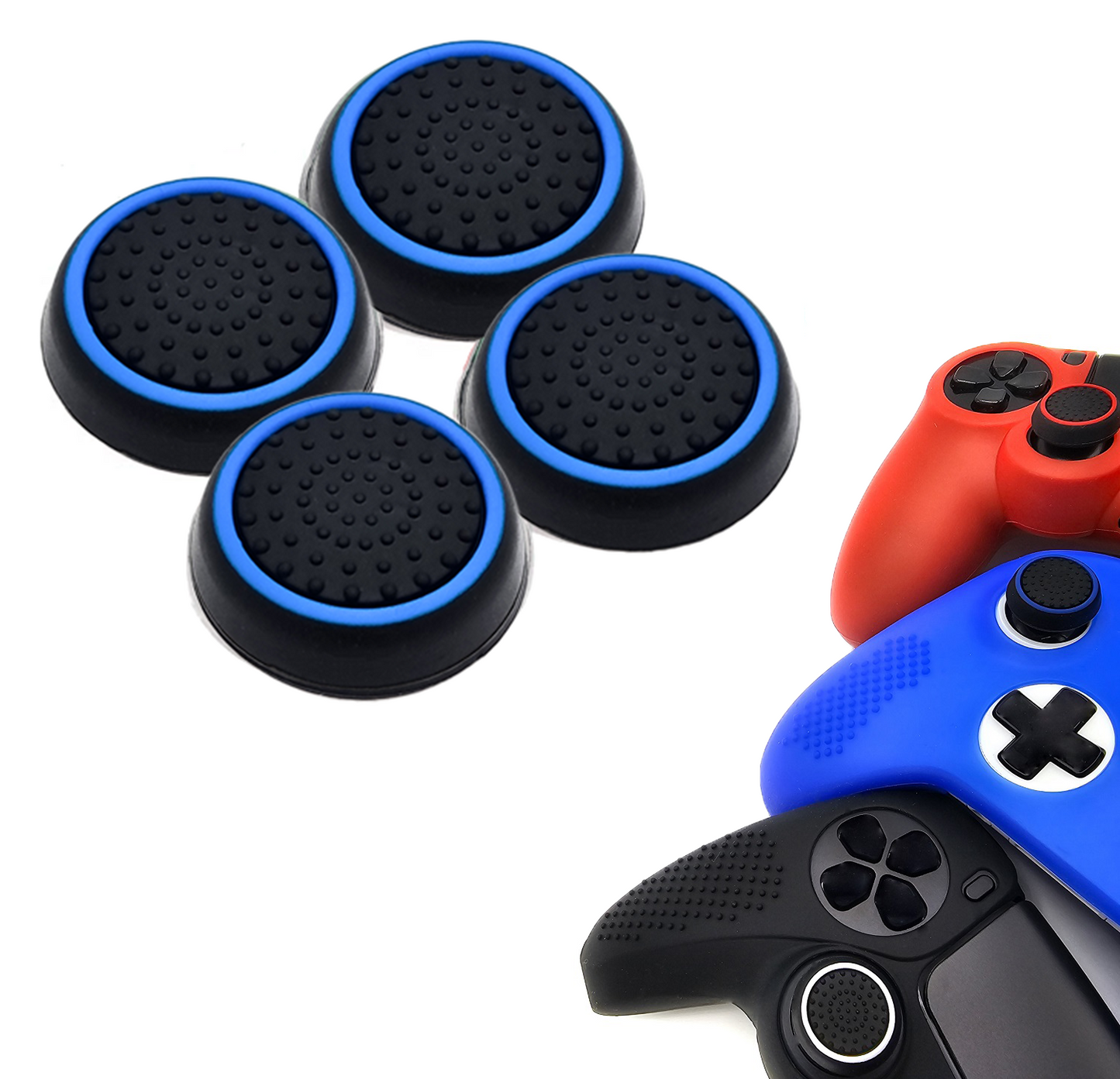 Gaming Thumb Grips | Performance Anti-slip Thumbsticks | Joystick Cap Thumb Grips | Black/Light Blue | Accessories suitable for Playstation PS4 PS5 &amp; Xbox &amp; Nintendo Pro Controller