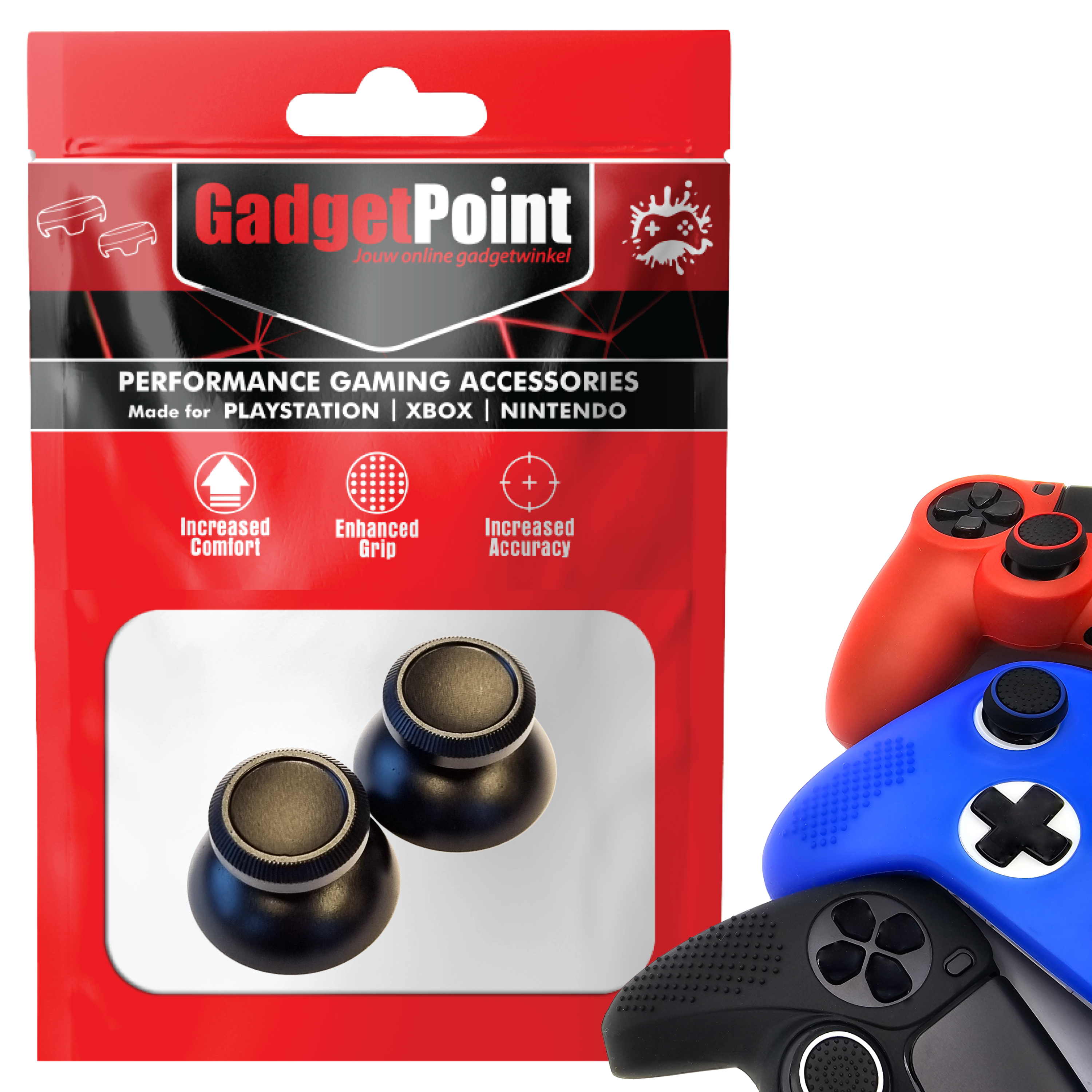 Gaming Thumb Grips | Performance Anti-slip Thumbsticks | Joystick Cap Thumb Grips | Shiny - Black | Accessories suitable for Playstation PS4 PS5 &amp; Xbox &amp; Nintendo Pro Controller