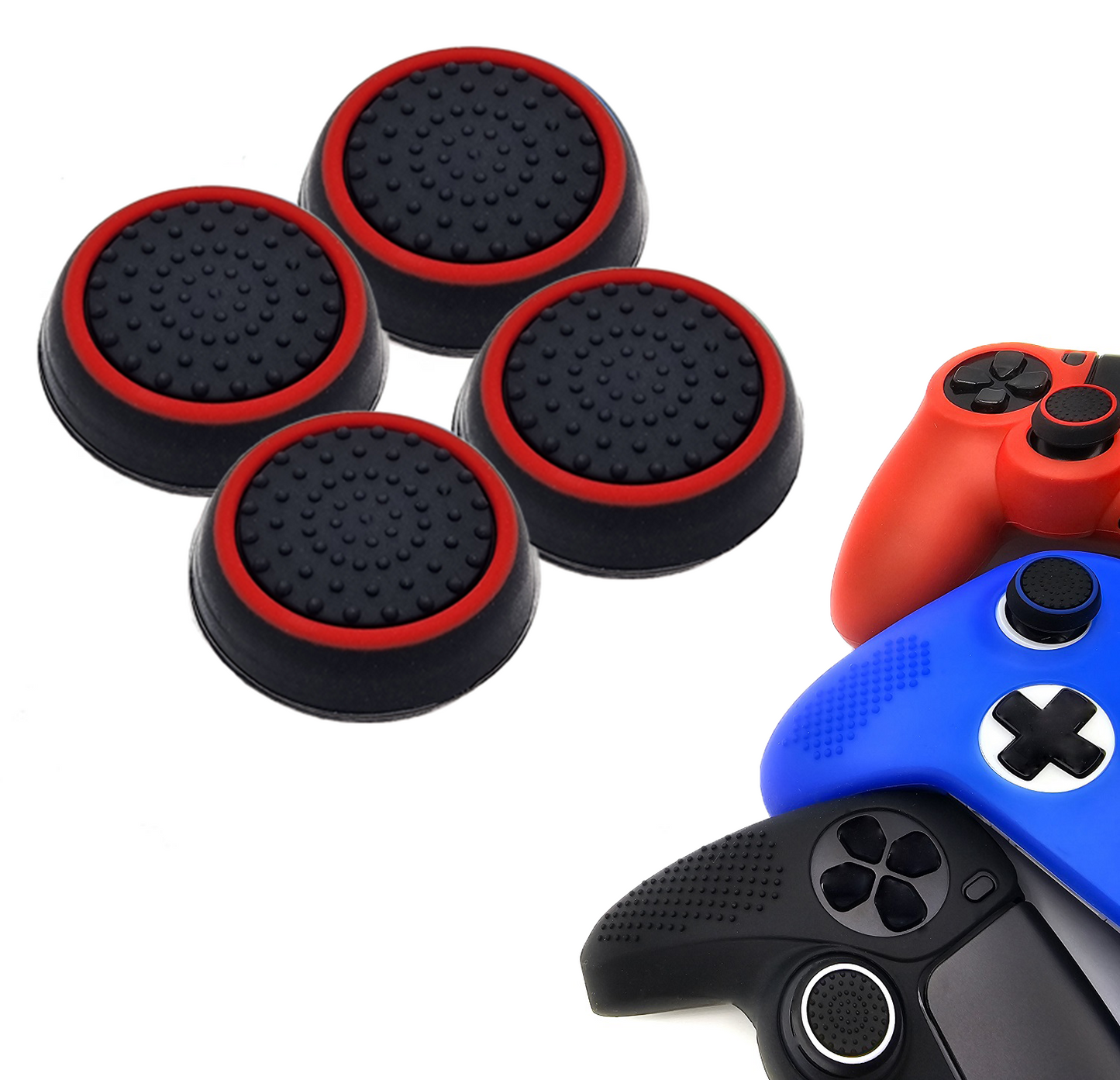 Gaming Thumb Grips | Performance Anti-slip Thumbsticks | Joystick Cap Thumb Grips | Black with Red | Accessories suitable for Playstation PS4 PS5 &amp; Xbox &amp; Nintendo Pro Controller