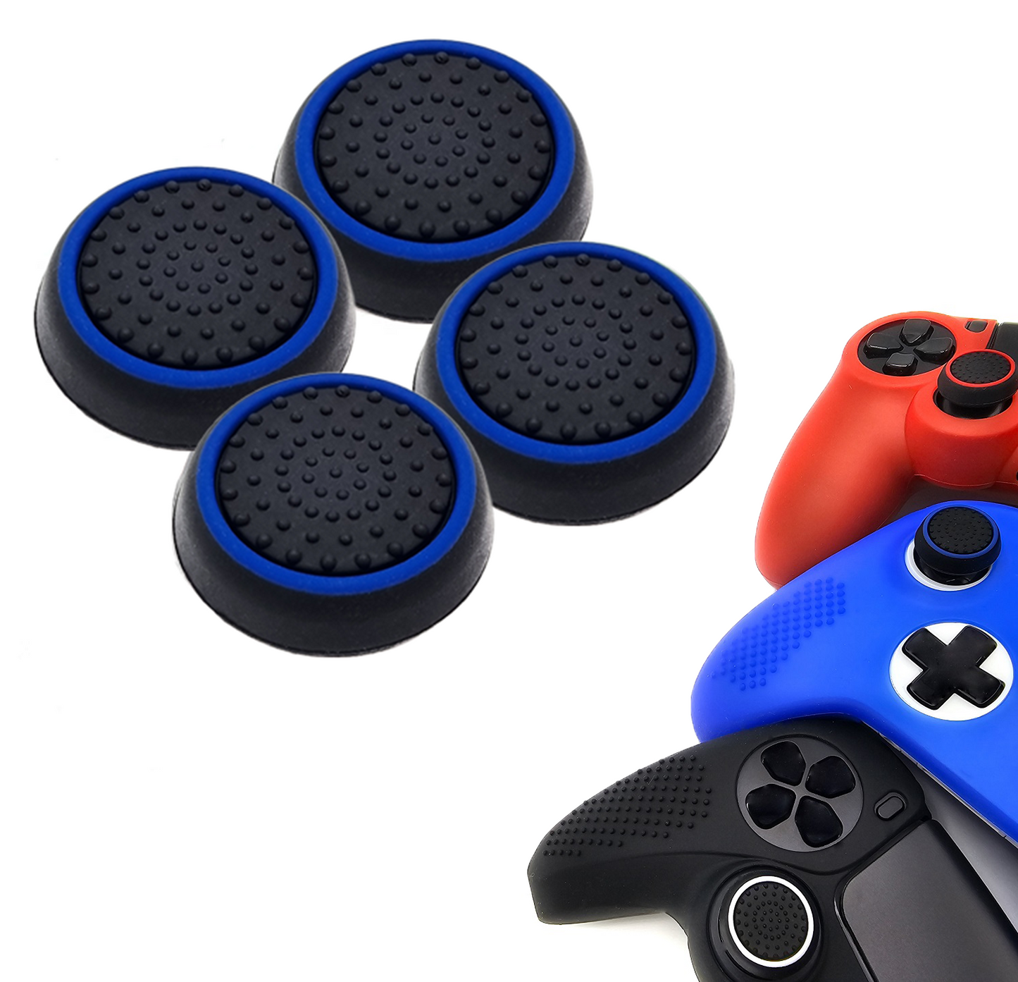 Gaming Thumb Grips | Performance Anti-slip Thumbsticks | Joystick Cap Thumb Grips | Black with Blue | Accessories suitable for Playstation PS4 PS5 &amp; Xbox &amp; Nintendo Pro Controller