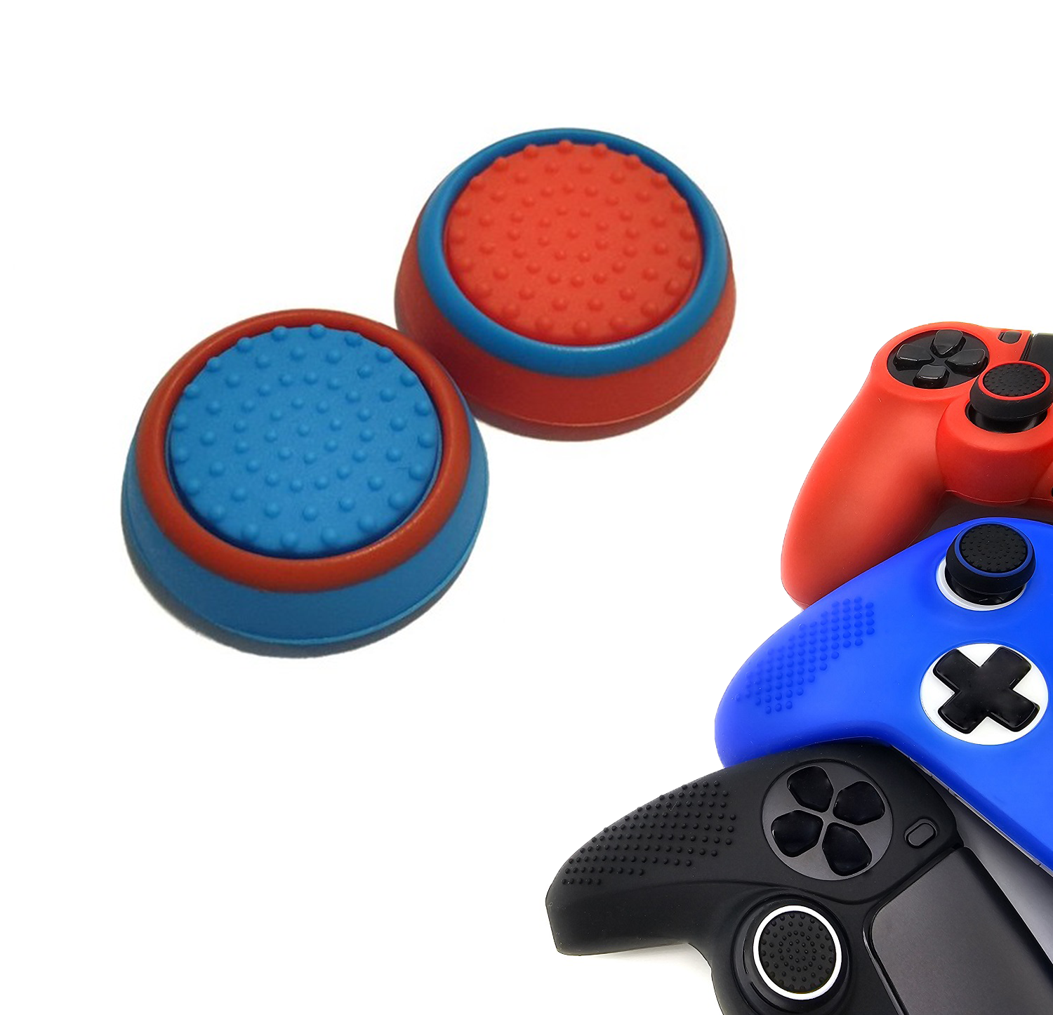 Gaming Thumb Grips | Performance Thumbsticks | Accessoires geschikt voor Playstation (PS4, PS5) & Xbox (360, One, Series X/S) & Nintendo Switch Pro Controller(s) | Thumbgrips | Blauw en Rood