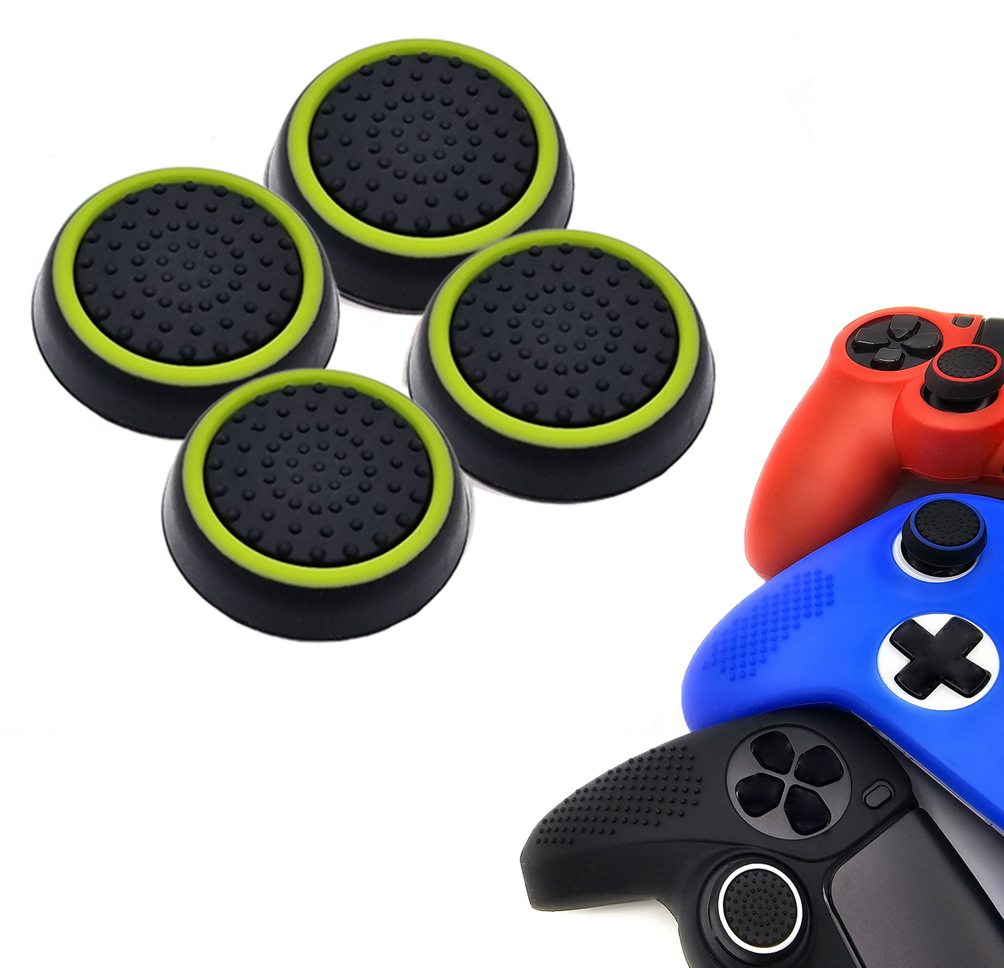 Gaming Thumbgrips | Performance Antislip Thumbsticks | Joystick Cap Thumb Grips | Zwart met Lichtgroen | Accessoires geschikt voor Playstation PS4 PS5 & Xbox & Nintendo Pro Controller