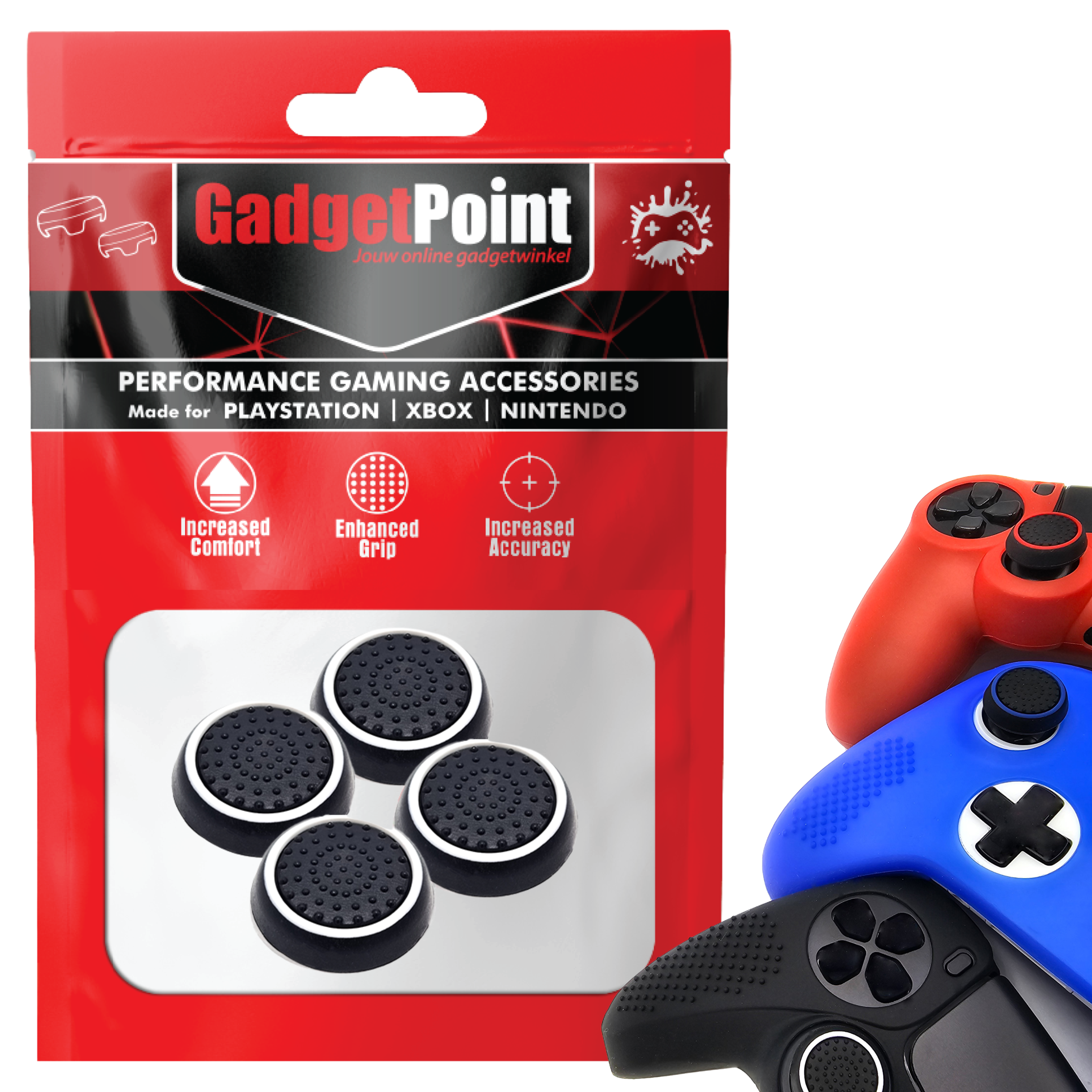 Gaming Thumb Grips | Performance Anti-slip Thumbsticks | Joystick Cap Thumb Grips | Black with White | Accessories suitable for Playstation PS4 PS5 &amp; Xbox &amp; Nintendo Pro Controller