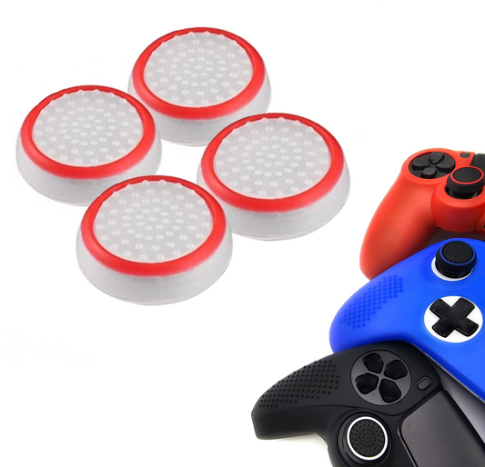 Gaming Thumb Grips | Performance Anti-slip Thumbsticks | Joystick Cap Thumb Grips | White with Red | Accessories suitable for Playstation PS4 PS5 &amp; Xbox &amp; Nintendo Pro Controller