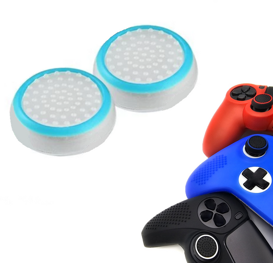 Gaming Thumb Grips | Performance Anti-slip Thumbsticks | Joystick Cap Thumb Grips | White with Light Blue | Accessories suitable for Playstation PS4 PS5 &amp; Xbox &amp; Nintendo Pro Controller