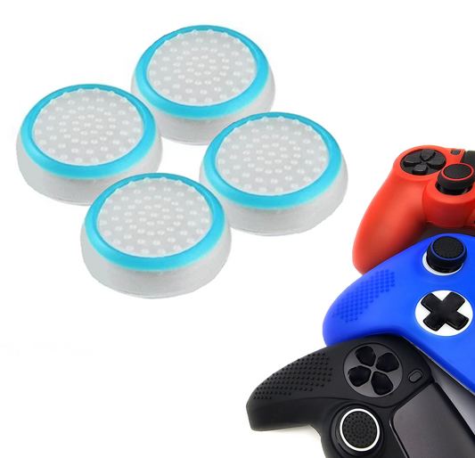 Gaming Thumb Grips | Performance Anti-slip Thumbsticks | Joystick Cap Thumb Grips | White with Light Blue | Accessories suitable for Playstation PS4 PS5 &amp; Xbox &amp; Nintendo Pro Controller