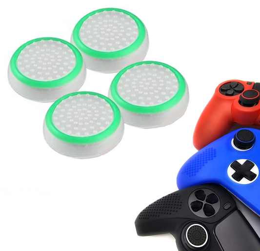 Gaming Thumb Grips | Performance Anti-slip Thumbsticks | Joystick Cap Thumb Grips | White with Green | Accessories suitable for Playstation PS4 PS5 &amp; Xbox &amp; Nintendo Pro Controller