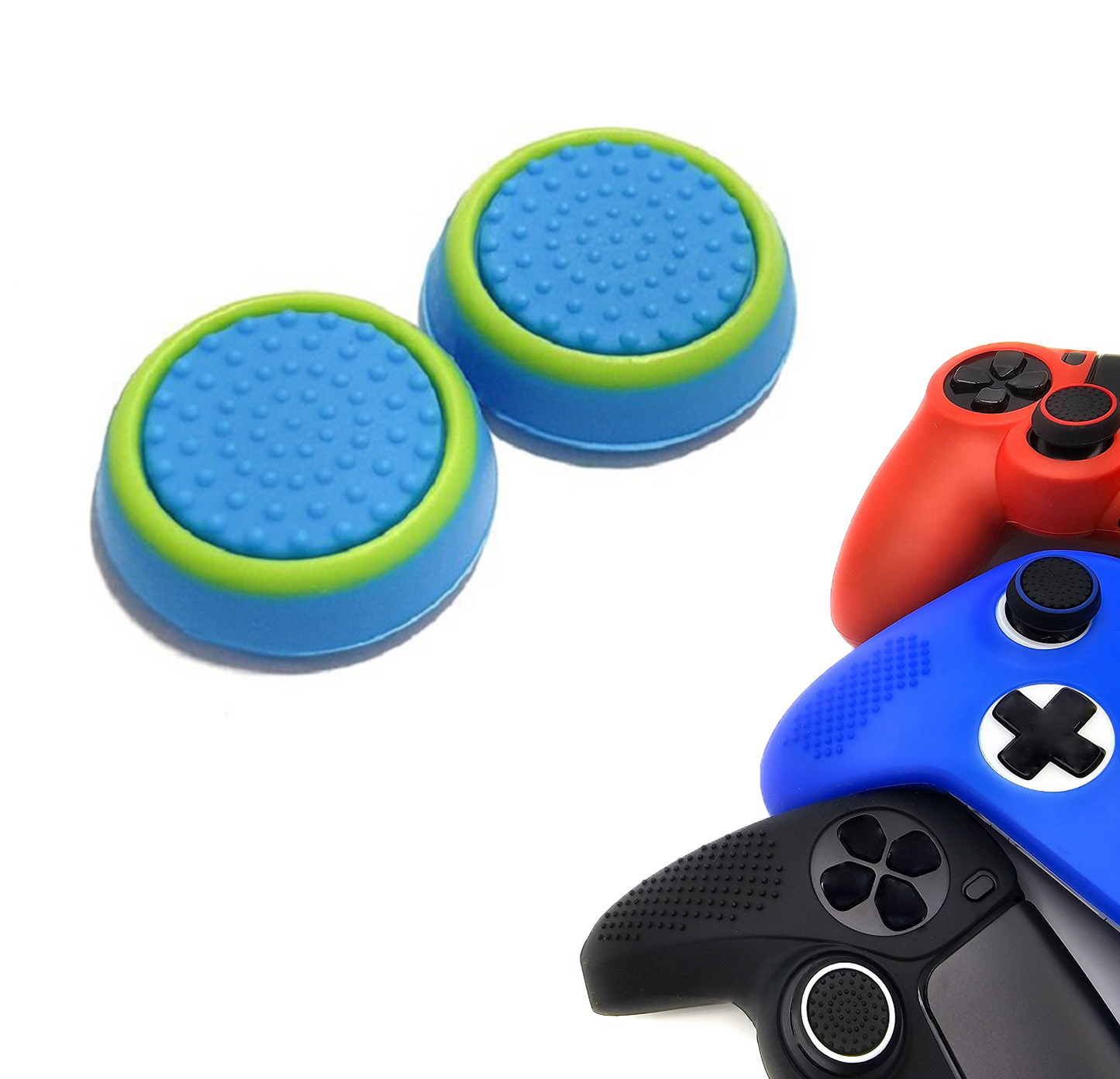 Gaming Thumbgrips | Performance Antislip Thumbsticks | Joystick Cap Thumb Grips | Blauw met groene cirkel | Accessoires geschikt voor Playstation PS4 PS5 & Xbox & Nintendo Pro Controller