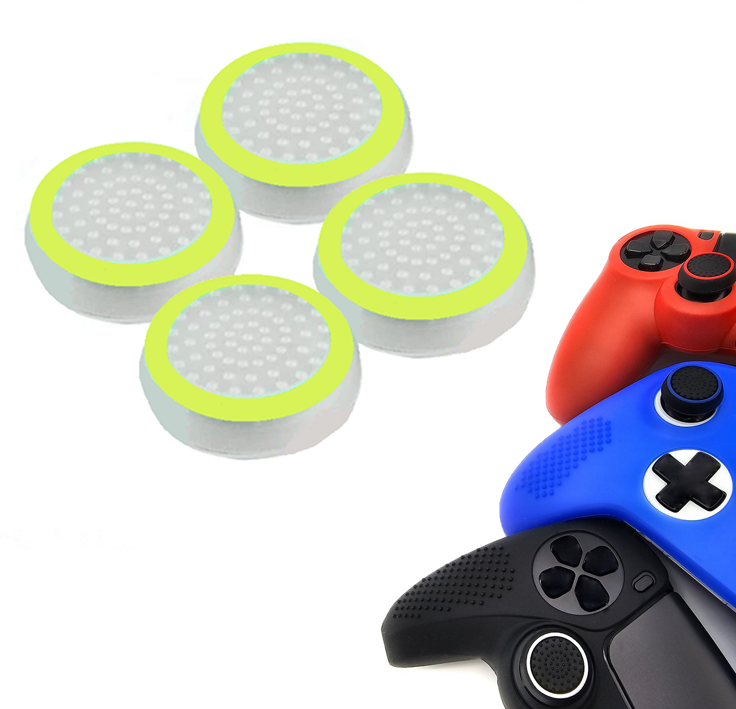 Gaming Thumbgrips | Performance Antislip Thumbsticks | Joystick Cap Thumb Grips | Wit met Lichtgroen | Accessoires geschikt voor Playstation PS4 PS5 & Xbox & Nintendo Pro Controller