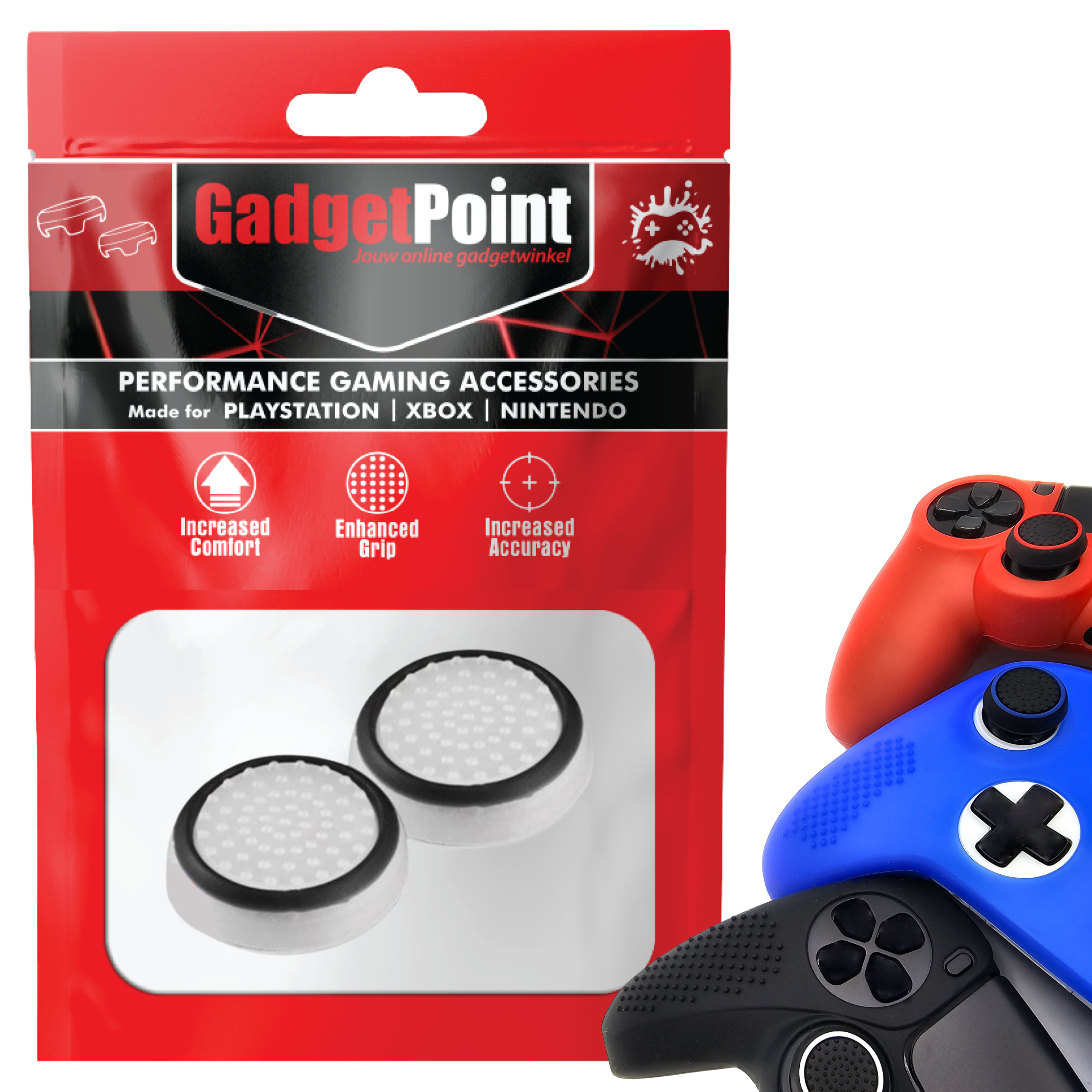 Gaming Thumb Grips | Performance Anti-slip Thumbsticks | Joystick Cap Thumb Grips | White with Black | Accessories suitable for Playstation PS4 PS5 &amp; Xbox &amp; Nintendo Pro Controller