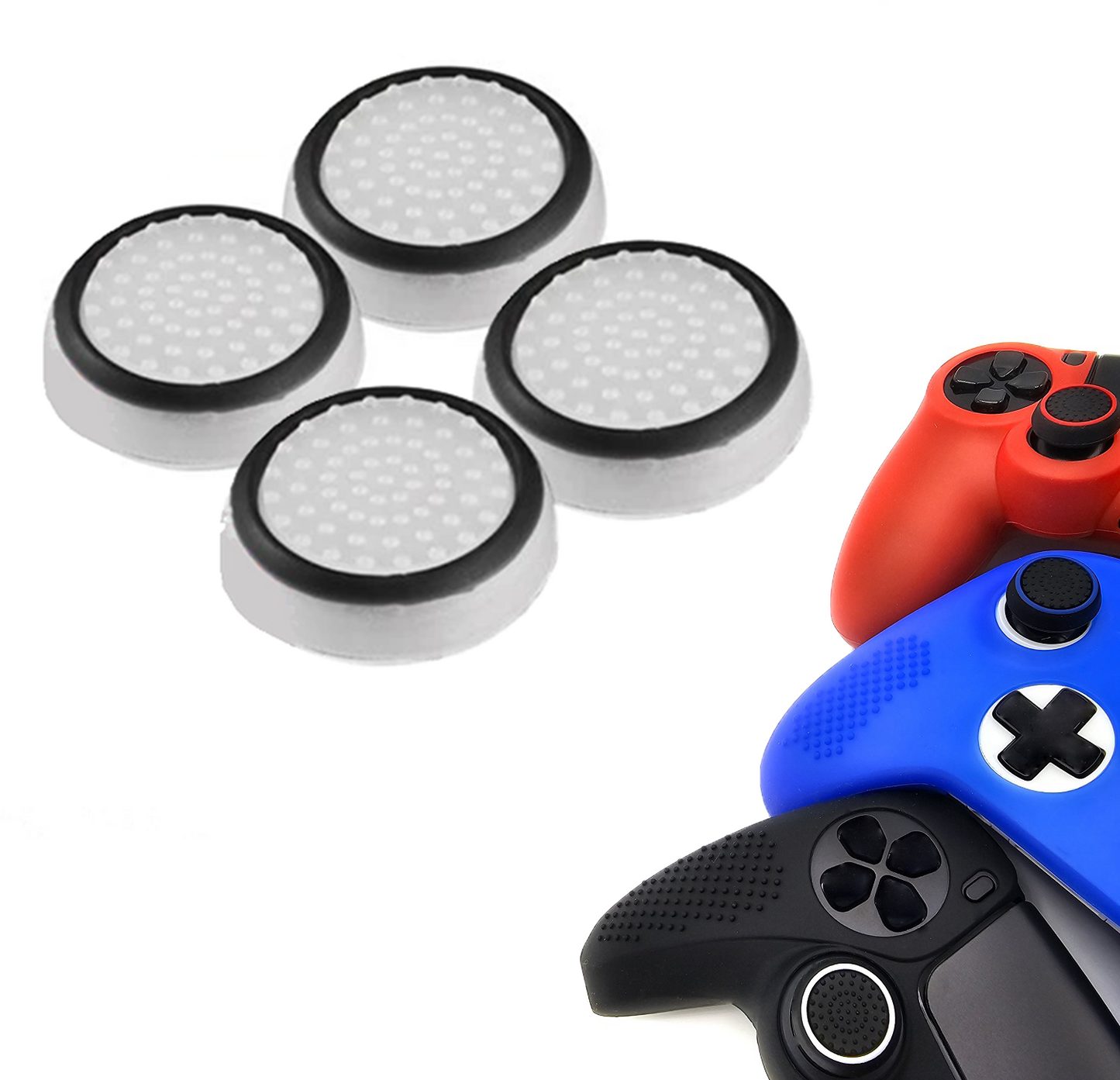 Gaming Thumb Grips | Performance Anti-slip Thumbsticks | Joystick Cap Thumb Grips | White with Black | Accessories suitable for Playstation PS4 PS5 &amp; Xbox &amp; Nintendo Pro Controller