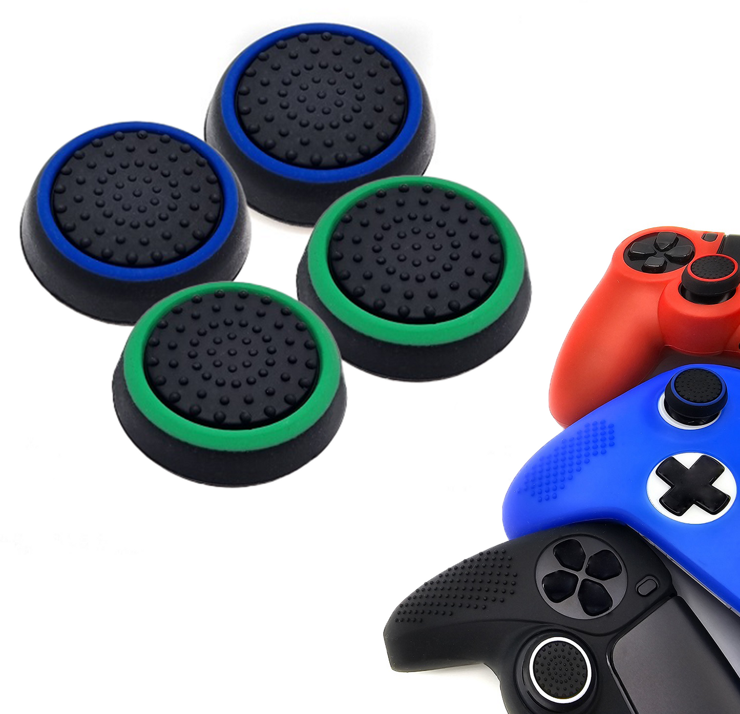 Gaming Thumbgrips | Performance Antislip Thumbsticks | Joystick Cap Thumb Grips | Zwart Blauw en Zwart Groen | Accessoires geschikt voor Playstation PS4 PS5 & Xbox & Nintendo Pro Controller