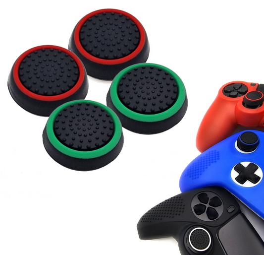 Gaming Thumb Grips | Performance Anti-slip Thumbsticks | Joystick Cap Thumb Grips | Black Red and Black Green | Accessories suitable for Playstation PS4 PS5 &amp; Xbox &amp; Nintendo Pro Controller