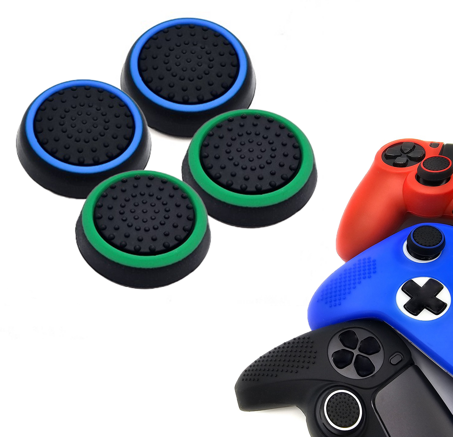 Gaming Thumb Grips | Performance Anti-slip Thumbsticks | Joystick Cap Thumb Grips | Black Light Blue and Black Green | Accessories suitable for Playstation PS4 PS5 &amp; Xbox &amp; Nintendo Pro Controller