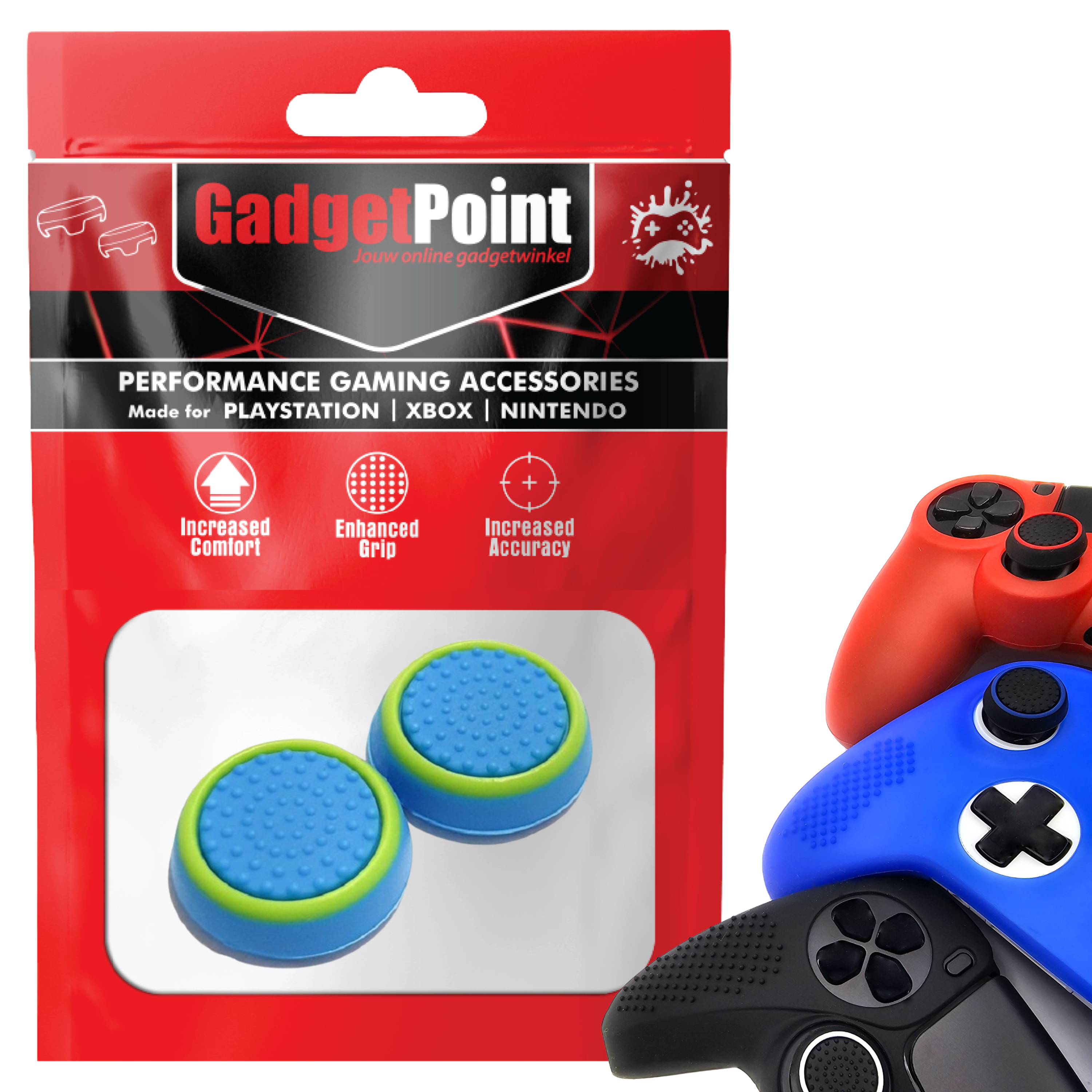 Gaming-Daumengriffe | Performance Anti-Rutsch-Daumenstifte | Joystick-Kappen-Daumengriffe | Blau mit grünem Kreis | Zubehör passend für Playstation PS4 PS5 &amp; Xbox &amp; Nintendo Pro Controller