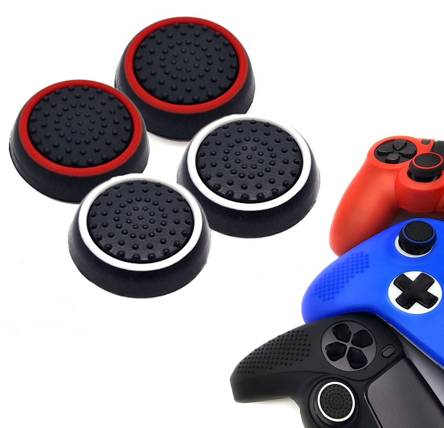 Gaming Thumb Grips | Performance Anti-slip Thumbsticks | Joystick Cap Thumb Grips | Black White and Black Red | Accessories suitable for Playstation PS4 PS5 &amp; Xbox &amp; Nintendo Pro Controller