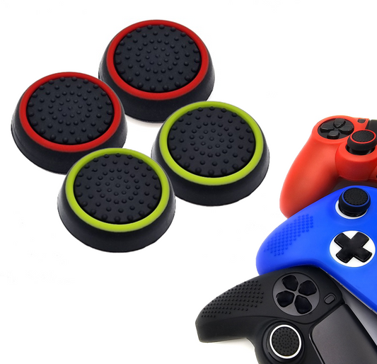 Gaming Thumb Grips | Performance Anti-slip Thumbsticks | Joystick Cap Thumb Grips | Black Light Green and Black Red | Accessories suitable for Playstation PS4 PS5 &amp; Xbox &amp; Nintendo Pro Controller