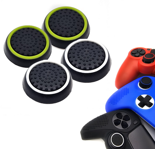 Gaming Thumb Grips | Performance Anti-slip Thumbsticks | Joystick Cap Thumb Grips | Black Light Green and Black White | Accessories suitable for Playstation PS4 PS5 &amp; Xbox &amp; Nintendo Pro Controller