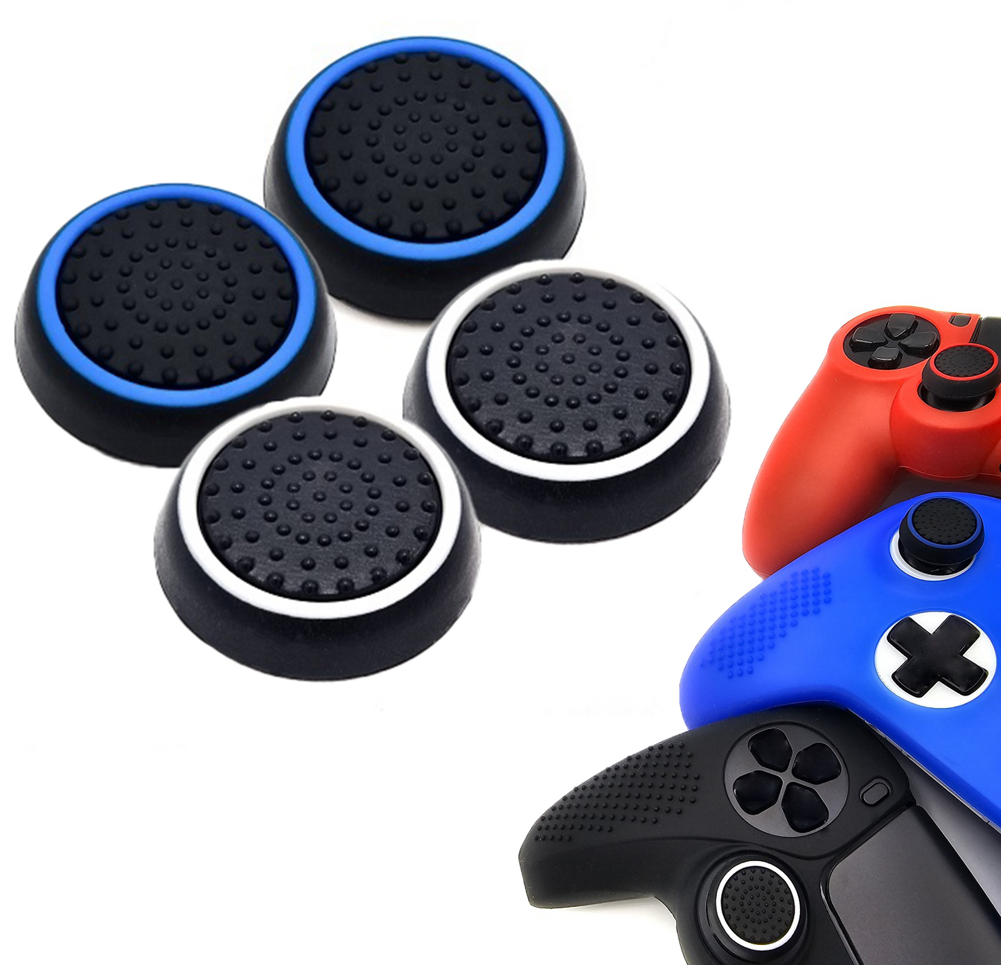 Gaming Thumbgrips | Performance Antislip Thumbsticks | Joystick Cap Thumb Grips | Zwart Lichtblauw en Zwart Wit | Accessoires geschikt voor Playstation PS4 PS5 & Xbox & Nintendo Pro Controller
