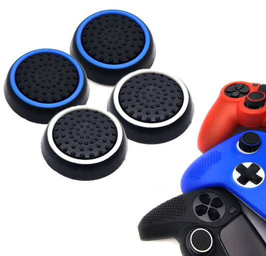 Gaming Thumb Grips | Performance Anti-slip Thumbsticks | Joystick Cap Thumb Grips | Black Light Blue and Black White | Accessories suitable for Playstation PS4 PS5 &amp; Xbox &amp; Nintendo Pro Controller