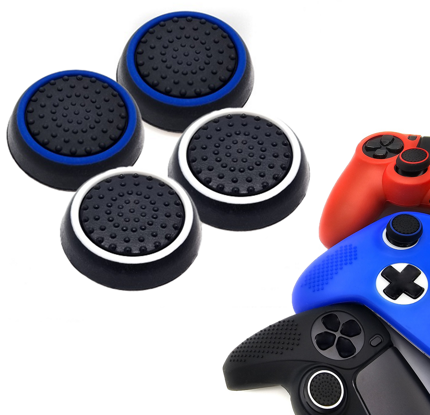 Gaming Thumb Grips | Performance Anti-slip Thumbsticks | Joystick Cap Thumb Grips | Black Blue and Black White | Accessories suitable for Playstation PS4 PS5 &amp; Xbox &amp; Nintendo Pro Controller