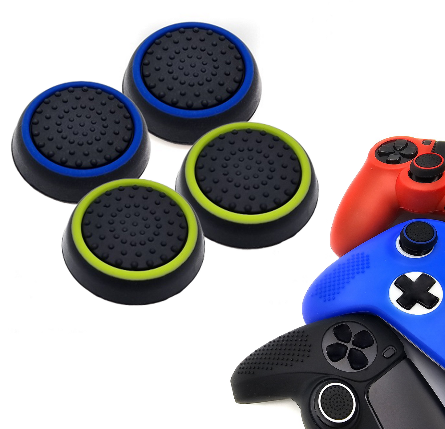 Gaming Thumb Grips | Performance Anti-slip Thumbsticks | Joystick Cap Thumb Grips | Black Blue and Black Light Green | Accessories suitable for Playstation PS4 PS5 &amp; Xbox &amp; Nintendo Pro Controller