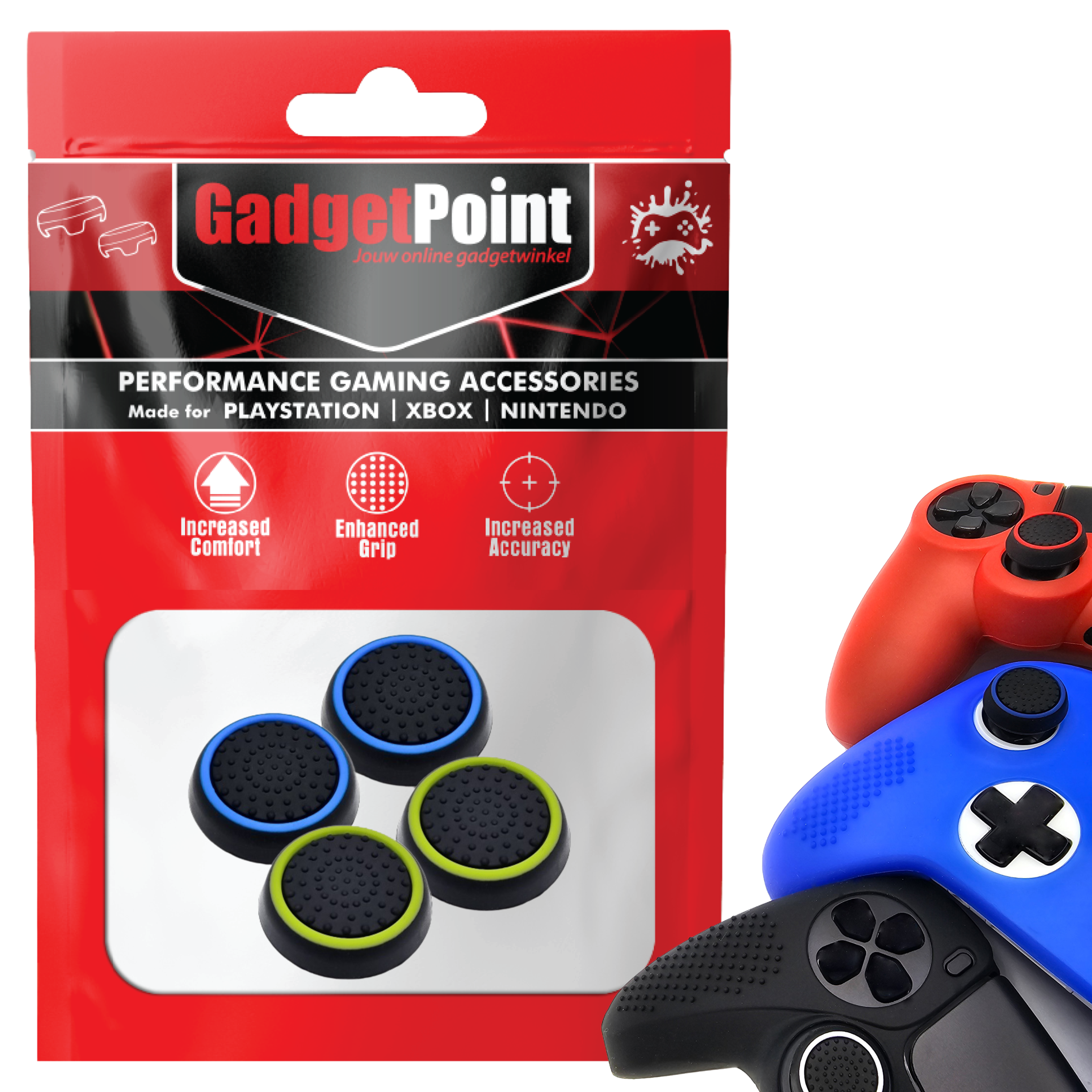 Gaming Thumb Grips | Performance Anti-slip Thumbsticks | Joystick Cap Thumb Grips | Black Light Blue and Black Light Green | Accessories suitable for Playstation PS4 PS5 &amp; Xbox &amp; Nintendo Pro Controller