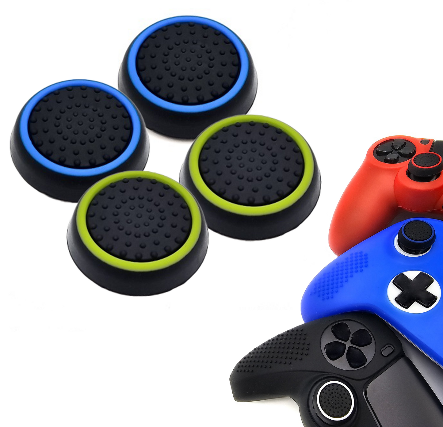 Gaming Thumb Grips | Performance Anti-slip Thumbsticks | Joystick Cap Thumb Grips | Black Light Blue and Black Light Green | Accessories suitable for Playstation PS4 PS5 &amp; Xbox &amp; Nintendo Pro Controller