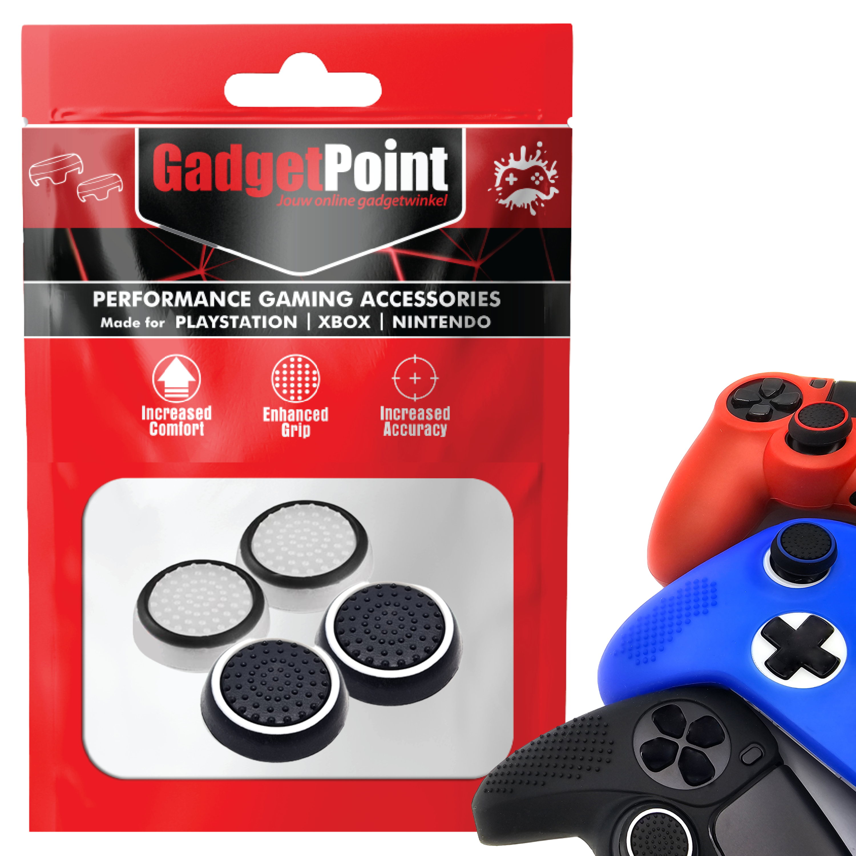 Gaming Thumb Grips | Performance Anti-slip Thumbsticks | Joystick Cap Thumb Grips | White Black and Black White | Accessories suitable for Playstation PS4 PS5 &amp; Xbox &amp; Nintendo Pro Controller