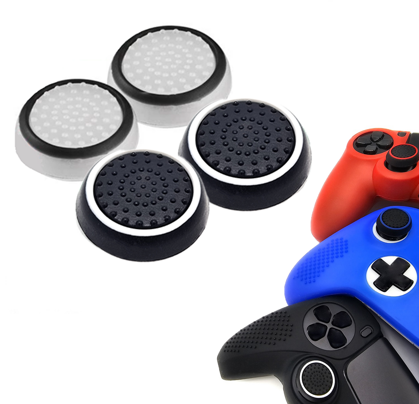 Gaming Thumb Grips | Performance Anti-slip Thumbsticks | Joystick Cap Thumb Grips | White Black and Black White | Accessories suitable for Playstation PS4 PS5 &amp; Xbox &amp; Nintendo Pro Controller