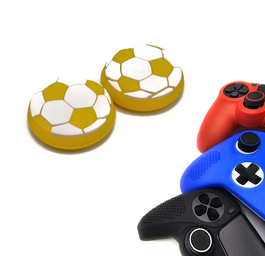 Gaming Thumb Grips | Performance Anti-slip Thumbsticks | Joystick Cap Thumb Grips | Football - White with Yellow | Accessories suitable for Playstation PS4 PS5 &amp; Xbox &amp; Nintendo Pro Controller