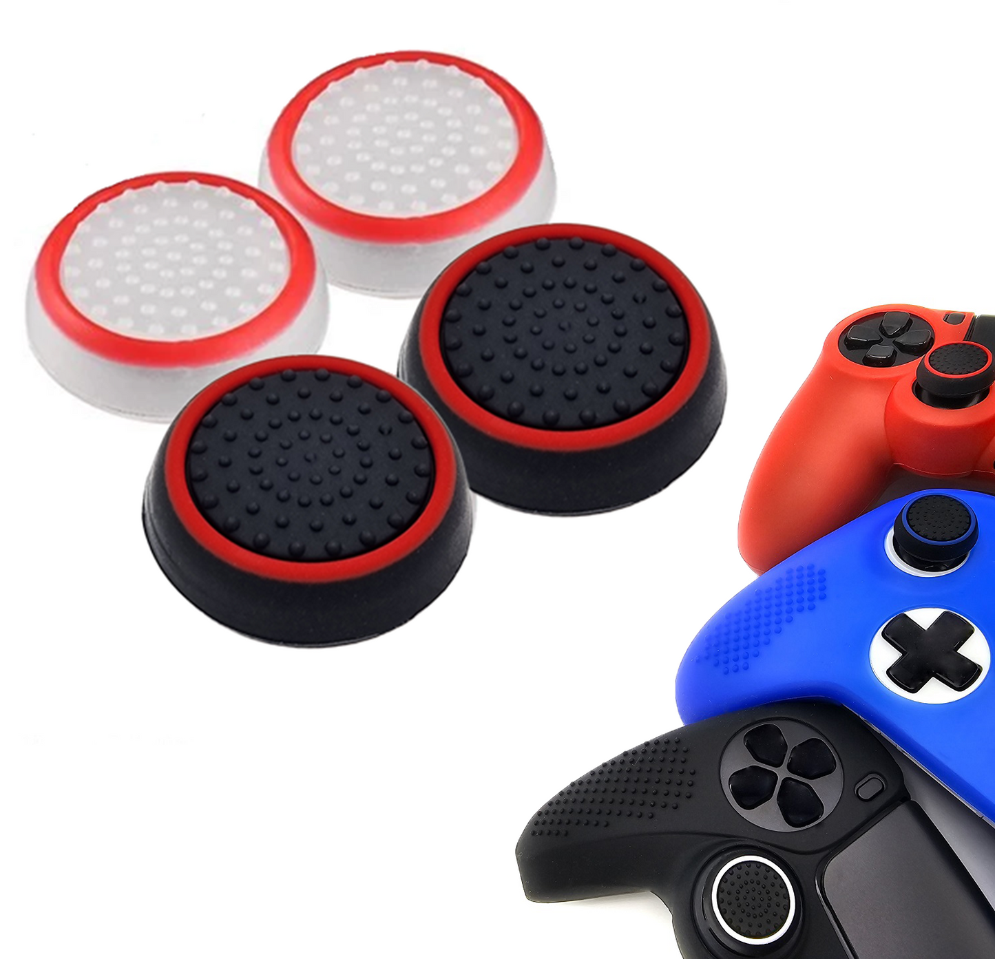 Gaming Thumb Grips | Performance Anti-slip Thumbsticks | Joystick Cap Thumb Grips | White Red and Black Red | Accessories suitable for Playstation PS4 PS5 &amp; Xbox &amp; Nintendo Pro Controller