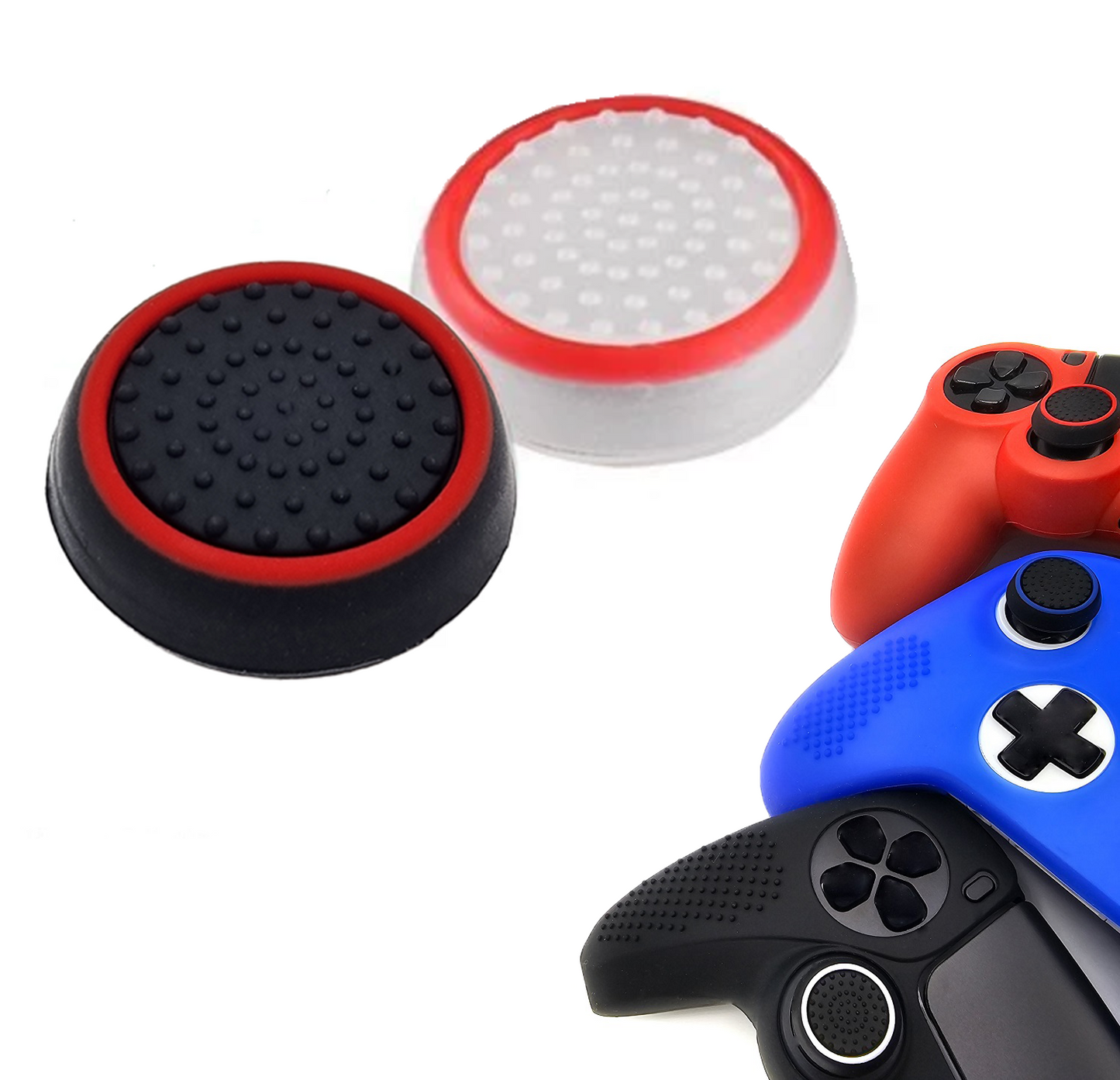 Gaming Thumb Grips | Performance Anti-slip Thumbsticks | Joystick Cap Thumb Grips | White Red/Black Red | Accessories suitable for Playstation PS4 PS5 &amp; Xbox &amp; Nintendo Pro Controller