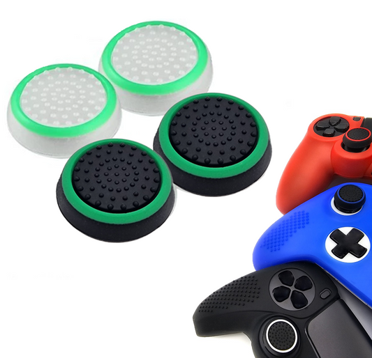 Gaming Thumb Grips | Performance Anti-slip Thumbsticks | Joystick Cap Thumb Grips | White Green and Black Green | Accessories suitable for Playstation PS4 PS5 &amp; Xbox &amp; Nintendo Pro Controller