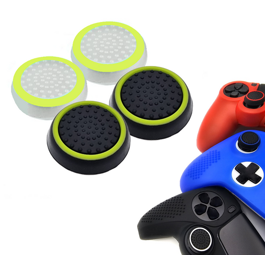 Gaming Thumb Grips | Performance Anti-slip Thumbsticks | Joystick Cap Thumb Grips | White Light Green and Black Light Green | Accessories suitable for Playstation PS4 PS5 &amp; Xbox &amp; Nintendo Pro Controller
