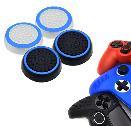 Gaming Thumb Grips | Performance Anti-slip Thumbsticks | Joystick Cap Thumb Grips | White Light Blue and Black Light Blue | Accessories suitable for Playstation PS4 PS5 &amp; Xbox &amp; Nintendo Pro Controller