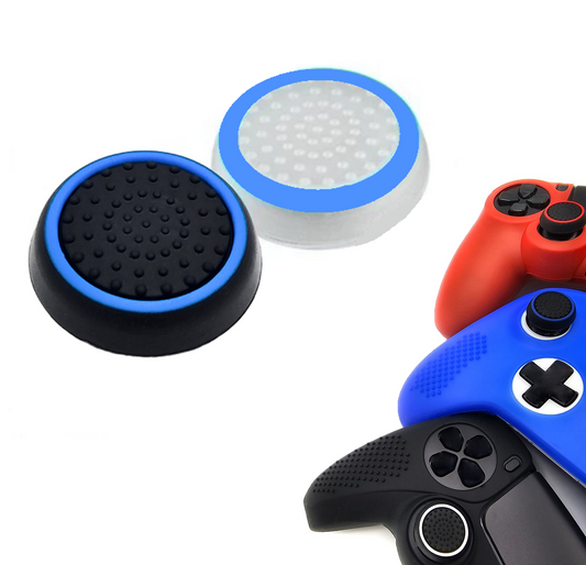 Gaming Thumb Grips | Performance Anti-slip Thumbsticks | Joystick Cap Thumb Grips | White Light Blue/Black Light Blue | Accessories suitable for Playstation PS4 PS5 &amp; Xbox &amp; Nintendo Pro Controller