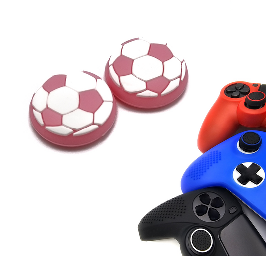 Gaming Thumbgrips | Performance Antislip Thumbsticks | Joystick Cap Thumb Grips | Accessoires geschikt voor Playstation PS4 PS5 & Xbox & Nintendo Pro Controller | Voetbal - Wit met Roze