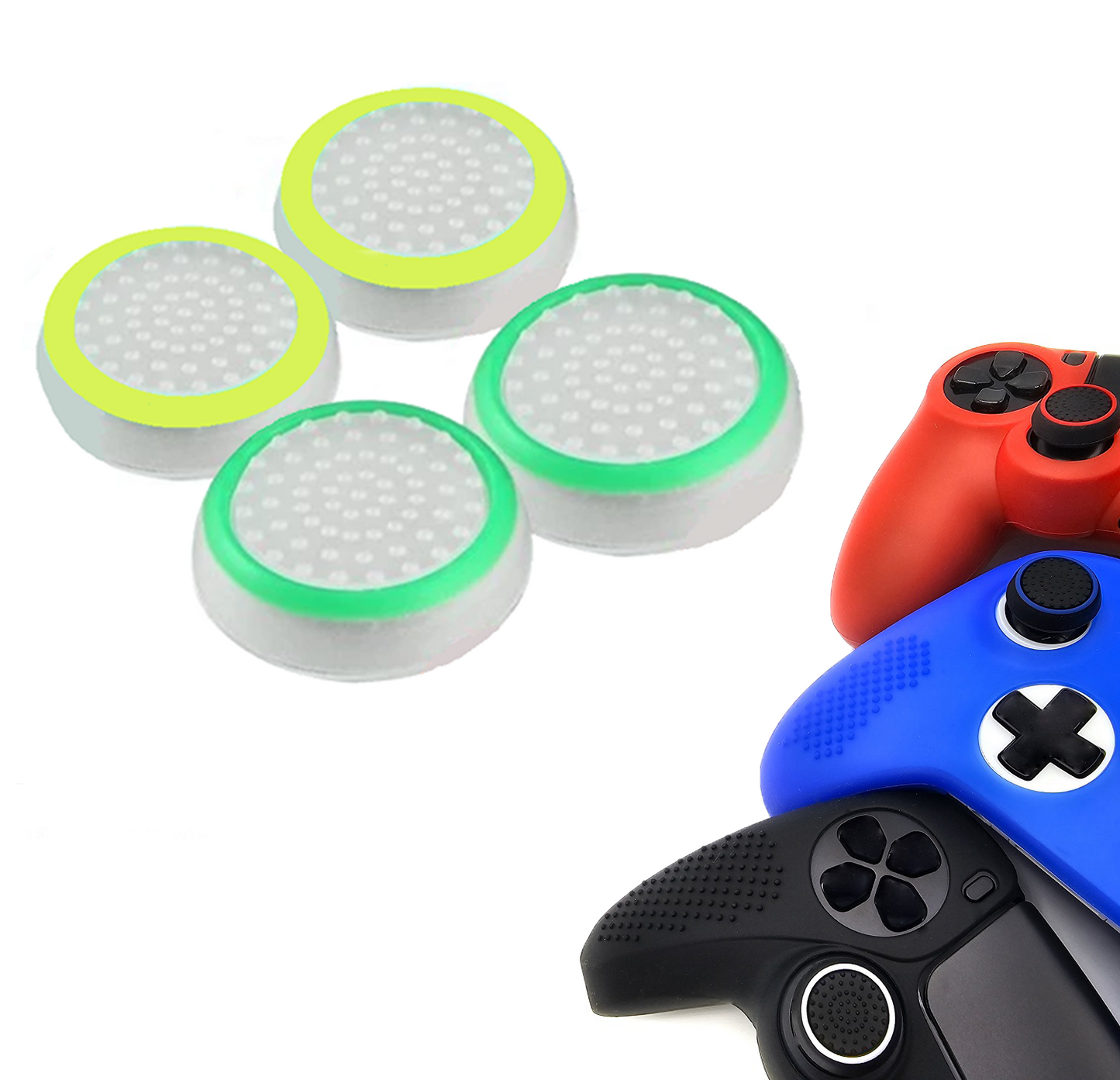 Gaming Thumbgrips | Performance Antislip Thumbsticks | Joystick Cap Thumb Grips | Wit Groen en Wit Lichtgroen | Accessoires geschikt voor Playstation PS4 PS5 & Xbox & Nintendo Pro Controller