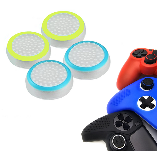 Gaming Thumb Grips | Performance Anti-slip Thumbsticks | Joystick Cap Thumb Grips | White Light Blue and White Light Green | Accessories suitable for Playstation PS4 PS5 &amp; Xbox &amp; Nintendo Pro Controller