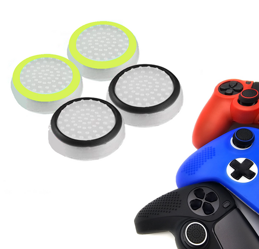 Gaming Thumb Grips | Performance Anti-slip Thumbsticks | Joystick Cap Thumb Grips | White Black and White Light Green | Accessories suitable for Playstation PS4 PS5 &amp; Xbox &amp; Nintendo Pro Controller