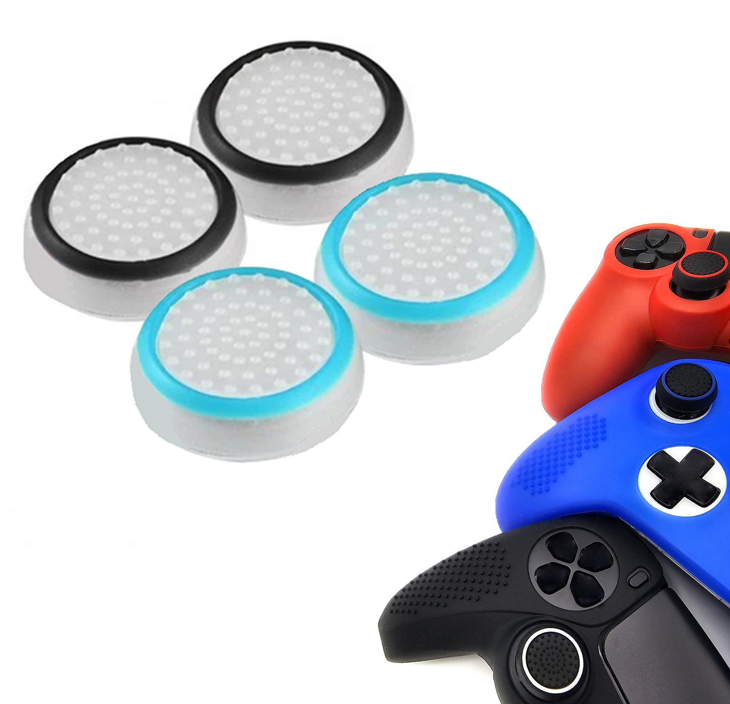 Gaming Thumbgrips | Performance Antislip Thumbsticks | Joystick Cap Thumb Grips | Wit Zwart en Wit Lichtblauw | Accessoires geschikt voor Playstation PS4 PS5 & Xbox & Nintendo Pro Controller