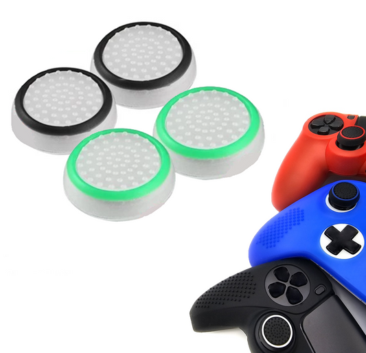 Gaming Thumb Grips | Performance Anti-slip Thumbsticks | Joystick Cap Thumb Grips | White Black and White Green | Accessories suitable for Playstation PS4 PS5 &amp; Xbox &amp; Nintendo Pro Controller