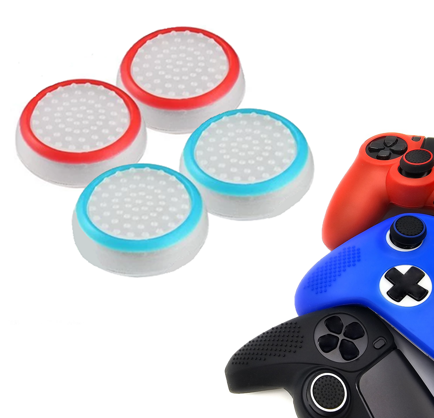 Gaming Thumbgrips | Performance Antislip Thumbsticks | Joystick Cap Thumb Grips | Wit Lichtblauw en Wit Rood | Accessoires geschikt voor Playstation PS4 PS5 & Xbox & Nintendo Pro Controller