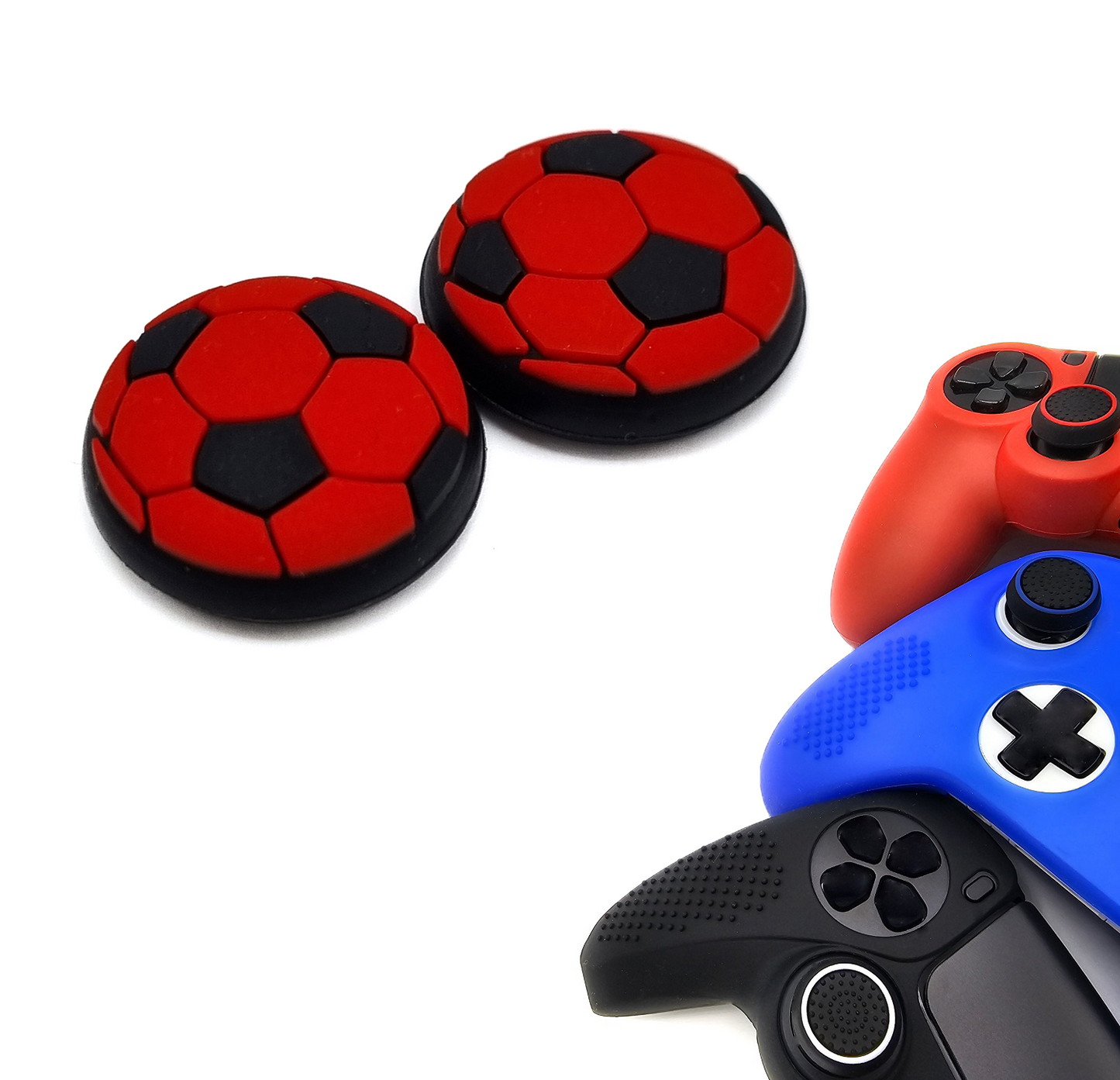 Gaming Thumbgrips | Performance Antislip Thumbsticks | Joystick Cap Thumb Grips | Accessoires geschikt voor Playstation PS4 PS5 & Xbox & Nintendo Pro Controller | Voetbal - Rood met Zwart