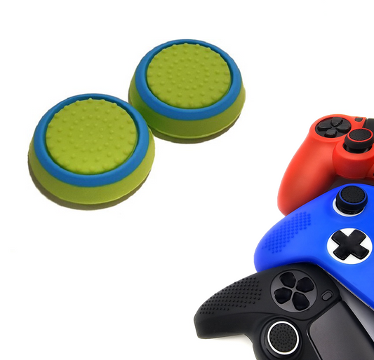 Gaming Thumb Grips | Performance Anti-slip Thumbsticks | Joystick Cap Thumb Grips | Green with blue circle | Accessories suitable for Playstation PS4 PS5 &amp; Xbox &amp; Nintendo Pro Controller