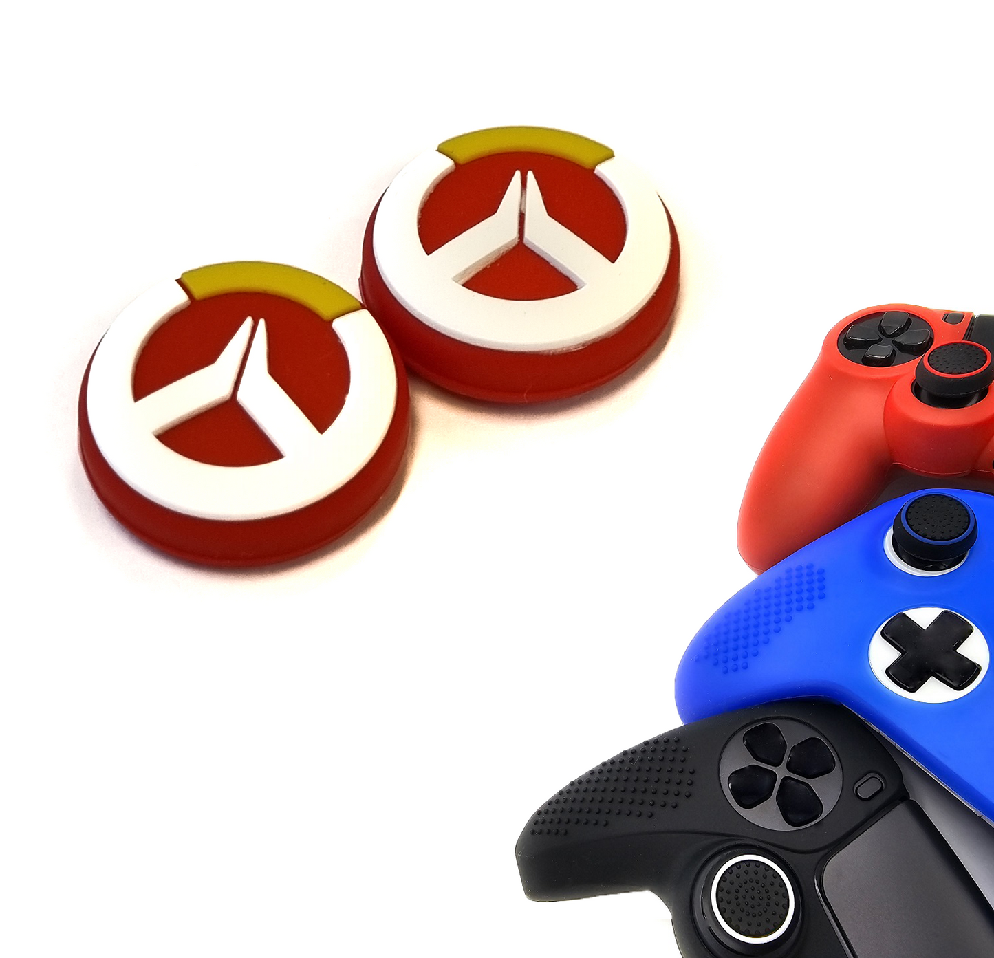 Gaming Thumb Grips | Performance Anti-slip Thumbsticks | Joystick Cap Thumb Grips | Red with White/Yellow | Accessories suitable for Playstation PS4 PS5 &amp; Xbox &amp; Nintendo Pro Controller