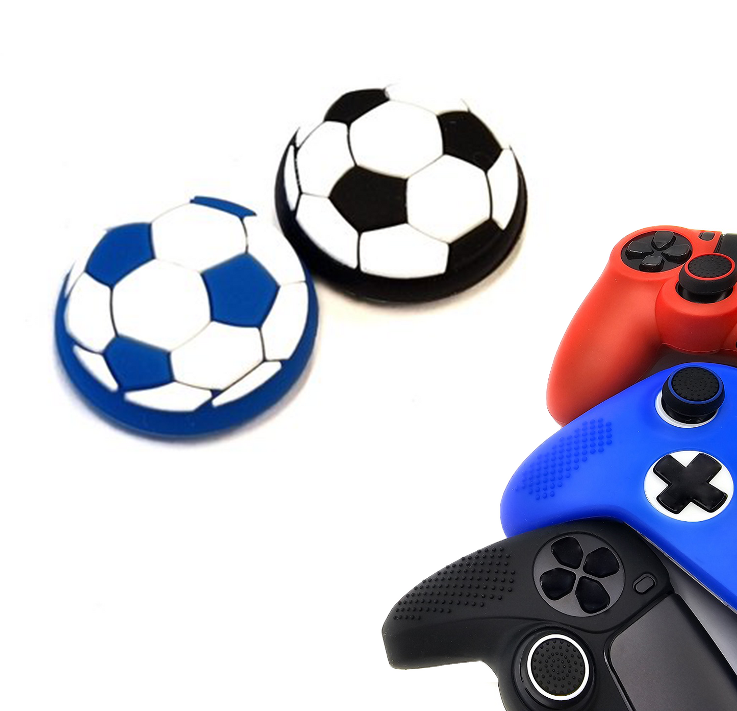 Gaming Thumbgrips | Performance Antislip Thumbsticks | Joystick Cap Thumb Grips | Voetbal - Zwart/Blauw | Accessoires geschikt voor Playstation PS4 PS5 & Xbox & Nintendo Pro Controller