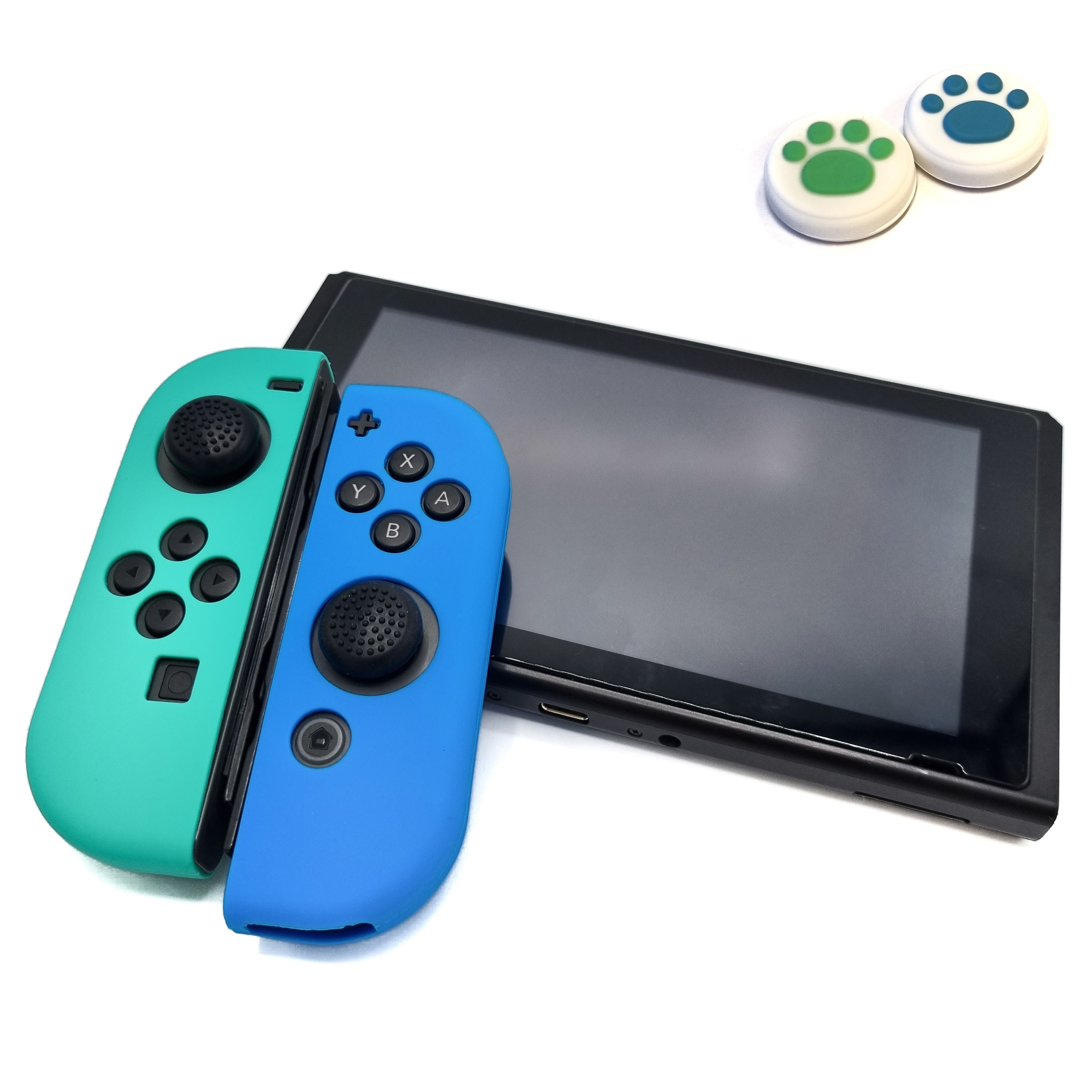 Protective covers + Thumbgrips | Performance Anti-slip Skin | Softcover Grip Case | Light blue/Cobalt green + White legs | Accessories suitable for Nintendo Switch Joy-Con Controllers